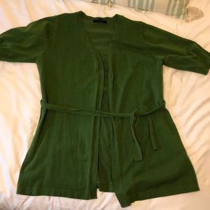 Ashley Stewart short-sleeve cardigan with tie